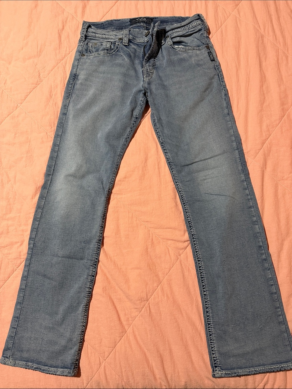 Silver Jeans Straight Leg Jeans in Faded Blue Denim